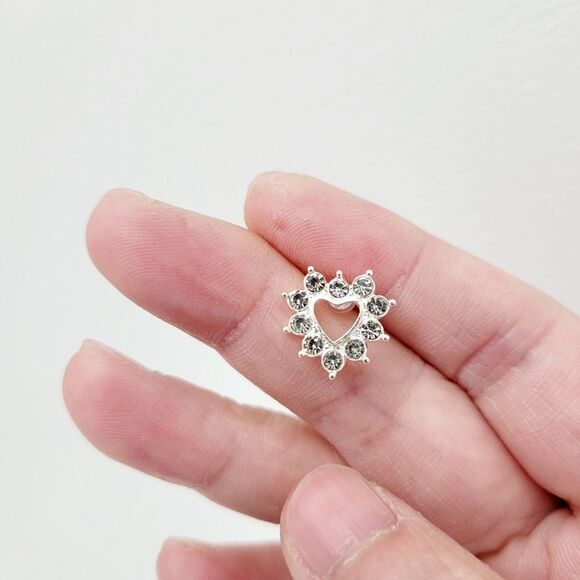 2/$20 Brand New Silver Rhinestone Heart Earrings - Picture 2 of 6